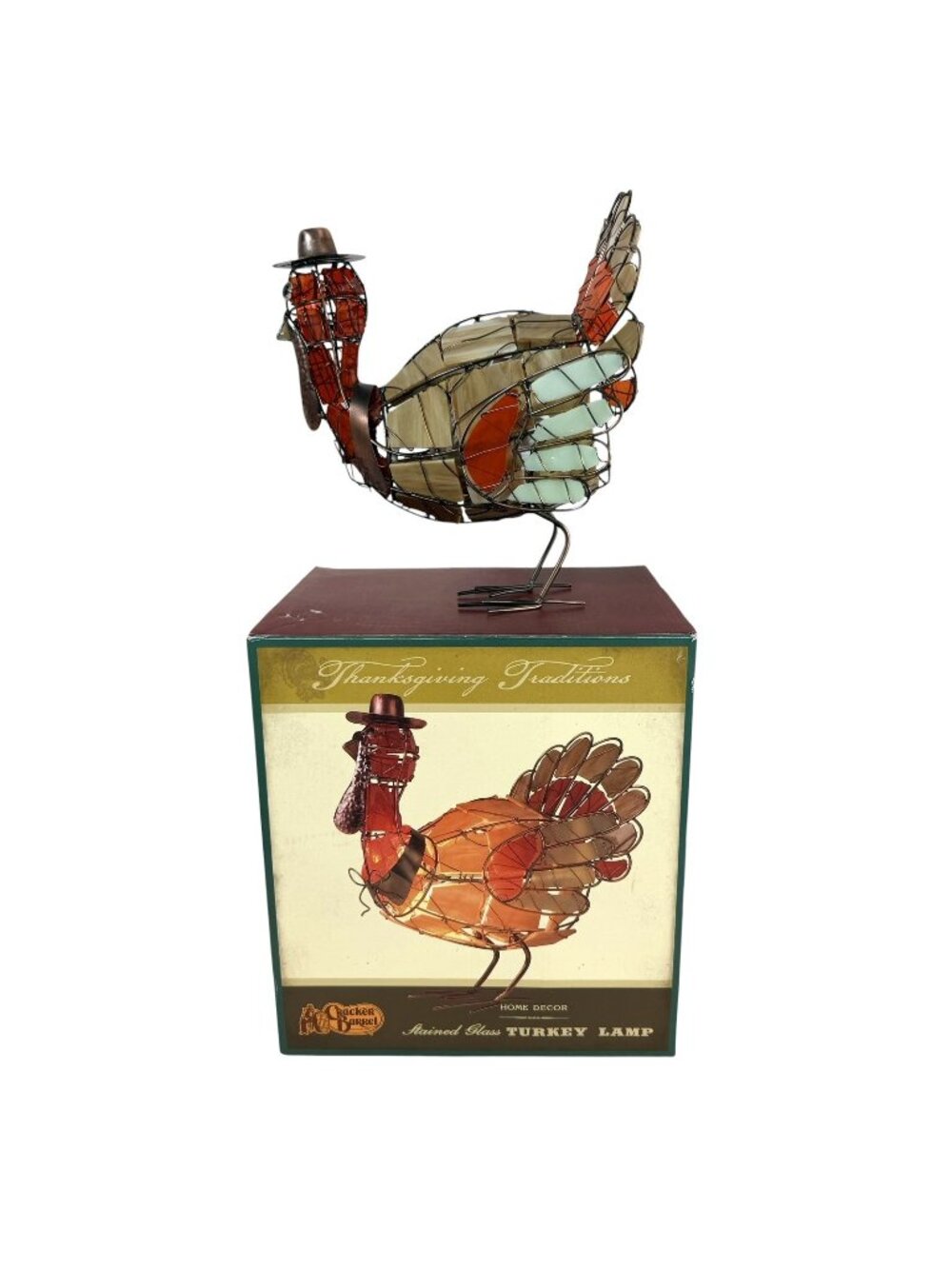 Cracker Barrel Stained Glass Turkey Lamp Thanksgiving Fall Rustic Cabin Decor